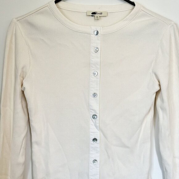 NWT Madewell Vintage Ivory Garment-Dyed Ribbed Cardigan Tee - Size: Extra Small - Picture 3 of 13
